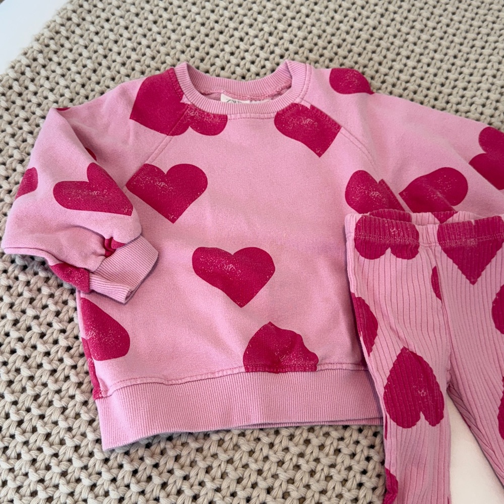 ZARA Toddler Matching set Pink Heart Patterned Sweatshirt and leggings